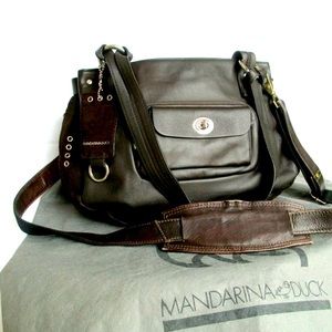 Mandarina Duck Brown leather/suede multi compartment crossbody/shoulder bag.